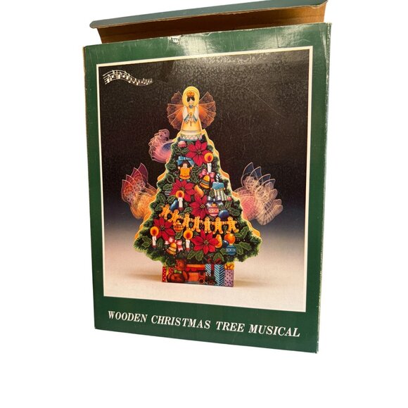 Vintage Wooden Musical Animated Christmas Tree Angel Elves Gingerbread Decor 14" - Picture 8 of 8